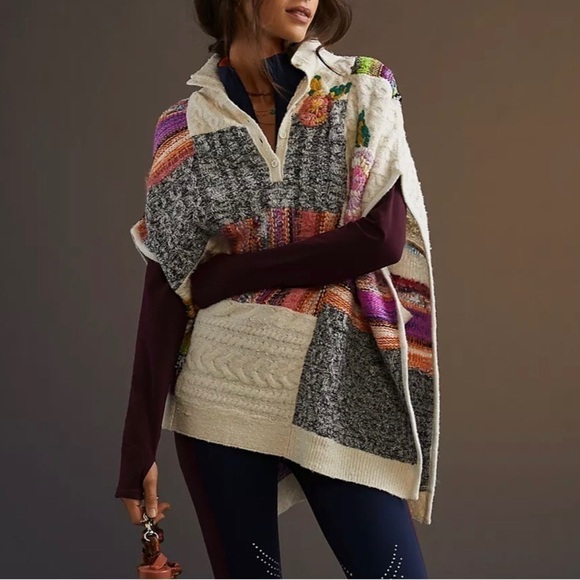 Anthropologie Maeve Patchwork Poncho Sweater O/S - Picture 1 of 16